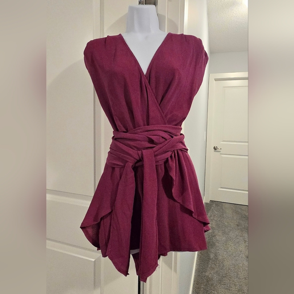 Luxxel Deep Berry Vneck Wrap Tie Romper/Jumper. Size S.